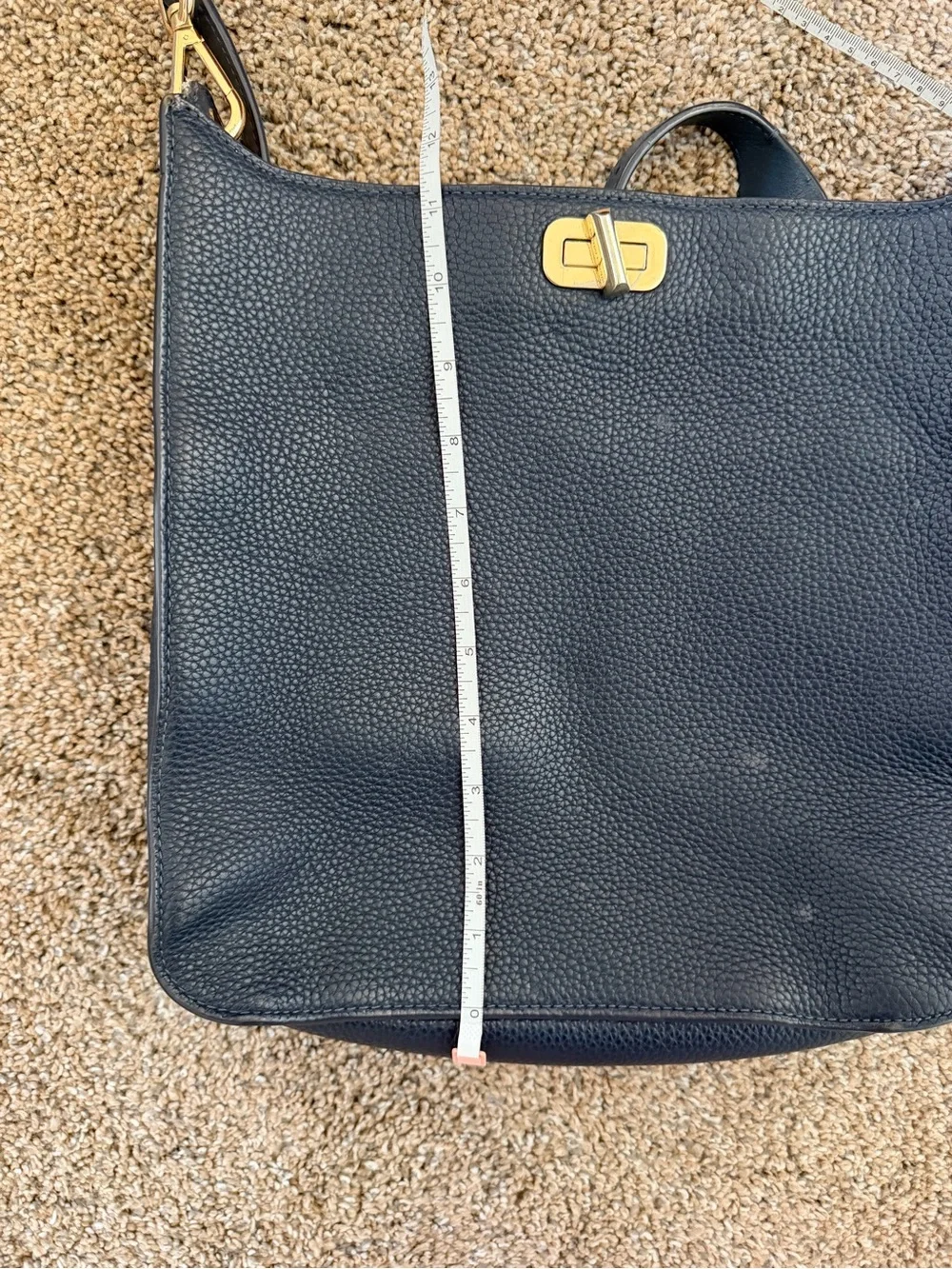 MICHAEL KORS Sullivan Pebbled Leather Crossbody Messenger Bag Turn lock in Navy